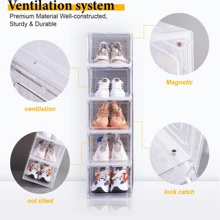 6pcs Clear Shoe Box, Stackable Plastic Shoe Box, Thickened Sturdy Shoe Box With Magnetic Door, Front Loading Shoe Box For Displaying Sneakers - Black - View 7