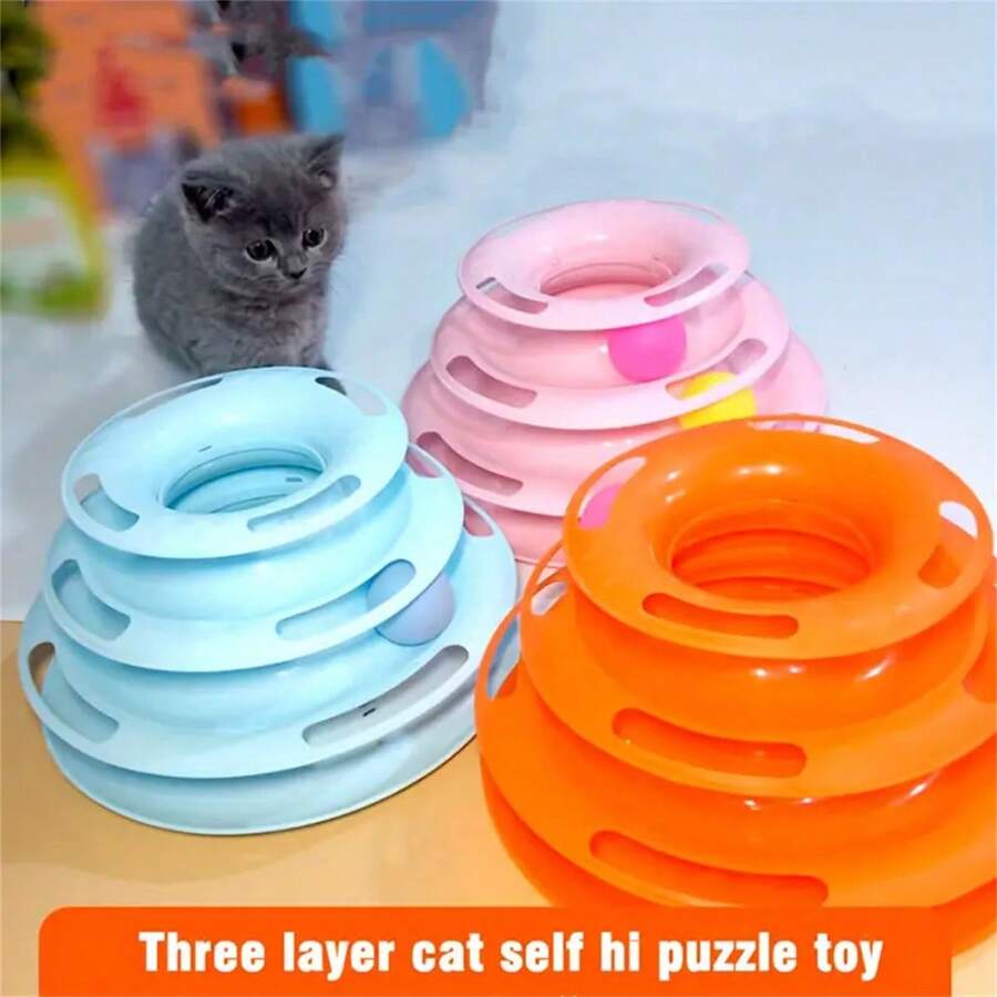 Cat Three Layer Turntable Toy, Educational Play Track Tower Cat Teaser Toy For Indoor Cats - Interactive Cat Ball Toy With Three Colorful Balls - Multicolor - View 1