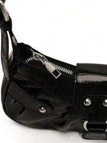 ROMWE Goth In The Summer Of 2025, The New Drawstring Women's Bag Fashion Bucket Bag Rivet Motorcycle Bag Three-Piece Wide Strap Crossbody Bag