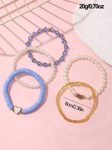 Pulsera de 5 niñas con diseño personalizado de mariposa, concha y perla de arroz - Azul - Ver 5