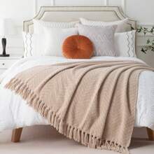 Battilo Throw Blanket For Sofa Couch Chair Bed, Super Soft Decorative Knitted Blanket With Tassels, Warm Cozy Couch Cover Blanket, Sofa Throw, Bed Blanket - Beige - View 4