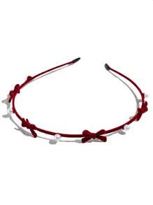 1pc Women's Solid Color Flocked & Alloy Bowknot & Faux Pearl Detail Hair Band For Elegant Sweet School/Party/Daily Wear Valentine's Day Valentines,Hairband,Hair Hoop Headbands Hair Accessories