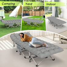 Camping Bed / Camping Cot For Adults, Portable & Foldable Folding Cot Bed With 4" Cozy Mattress, Easy-To-Carry, Heavy Duty Travel Bed For Camp, Tent, Outdoor & Indoor