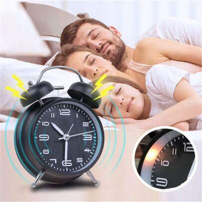 RUISUNG 1pc Super Loud Alarm Clock, Heavy Sleepers, Dual Bell 4.5" Silent Non-Ticking, Night Light, Bedroom Alarm Clock, Bedside Smart Alarm Clock, Metal Alarm Clock, Perfect For Students, Desk, Dorm And Bedroom, Powered By AA Batteries (Batteries Not Included), Christmas, Birthday Gift Home Decor Room Decor