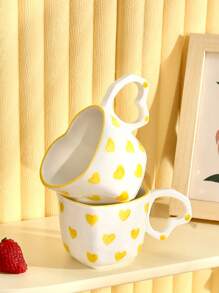 New Ceramic Bowl Salad Bowl Hand-Painted Heart & Little Red Flower Pattern Square Fresh & Lovely Japanese-Style Cup Yogurt Oatmeal Bowl Fruit Plate Single Cup Back To School - Multicolor - View 19