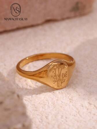 MamacitaSlay 1pc Fashion Stainless Steel Flower Detail Ring For Women For Daily Decoration Valentines,Mom,Mother,Mother's Day,Gift