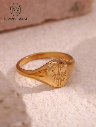 MamacitaSlay 1pc Fashion Stainless Steel Flower Detail Ring For Women For Daily Decoration Valentines,Mom,Mother,Mother's Day,Gift