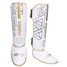 GINGPAI BOXING Muay Thai Shin Guards, Kickboxing Ankle Guards, Adolescent & Adult Martial Arts Leg Protective Gear, Thick Combat Foot & Leg Pads, Taekwondo Shin Guards