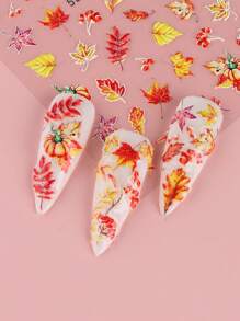 5D 浮雕热销红黄枫叶指甲贴纸秋季主题花朵玫瑰贴花指甲艺术装饰美甲 - 彩色 - 查看 8