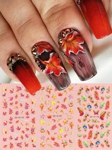 5D 浮雕热销红黄枫叶指甲贴纸秋季主题花朵玫瑰贴花指甲艺术装饰美甲 - 彩色 - 查看 1