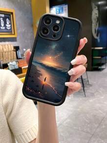 1个黑色宇宙海景印花阶梯式手机壳，兼容苹果/红米/Infinix/vivo/Oppo手机 - 黑色 - 查看 2