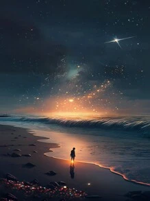 1个黑色宇宙海景印花阶梯式手机壳，兼容苹果/红米/Infinix/vivo/Oppo手机 - 黑色 - 查看 6