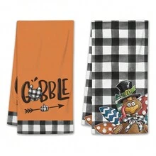 2 件 18*26 英寸万圣节和圣诞节不同节日不同图案家居厨房餐桌毛巾装饰季节性节日毛巾适用于室内和室外派对装饰万圣节派对 - 彩色 - 查看 22