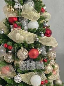 1pc Hollow Out Gold Wire DIY Grid Ribbon, Christmas Wedding Party Tulle Xmas Tree Home Decor Ribbon, Christmas Birthday Party New Year Decoration Gold Wire Net Ribbon,Christmas