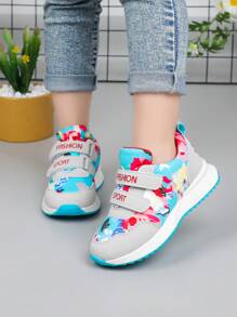 儿童简约花卉休闲时尚运动鞋，采用钩环扣设计，适合春秋季户外穿着 - 藍色 - 查看 3