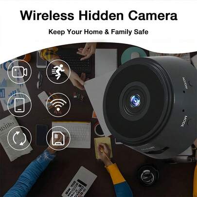 Camera WiFi mini HD 720P với khả năng xem từ xa thời gian thực, đàm thoại hai chiều và phát hiện chuyển động, thích hợp để giám sát nhà cửa và thú cưng.