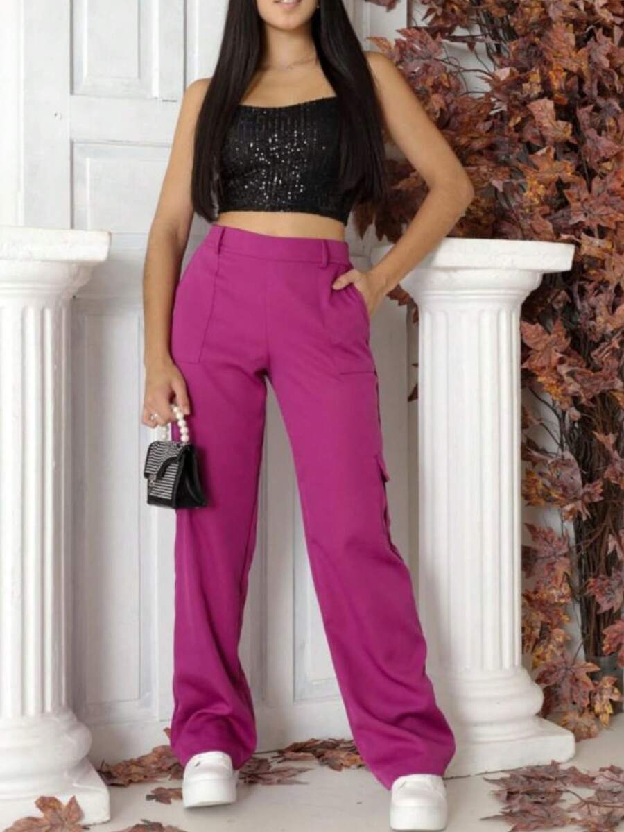 YOUTH GIRL'S CARGO PANTS CHILDREN'S TEENAGER PANTALON - Màu Hoa hồng đỏ - Xem 1