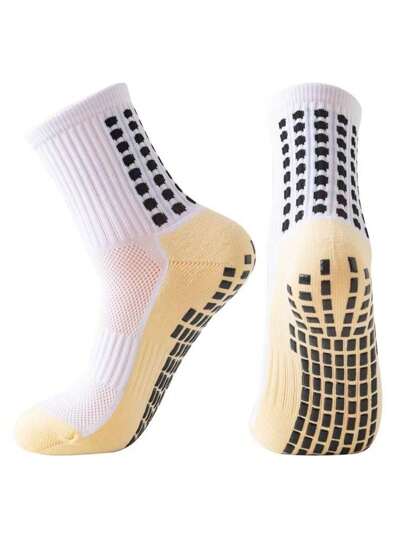 1 Pair Thickened Football Socks For Men, High Tube, Non-Slip, Soccer Socks, Sports Socks, White, Gym