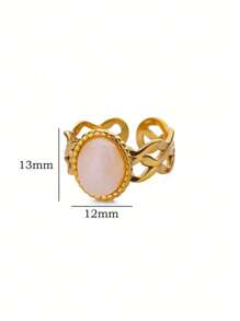 Nhẫn Đính Đá Opal Bằng Thép Không Gỉ Cho Nữ Màu Vàng Có Thể Điều Chỉnh Hình Học Bóng Tròn Nhẫn Cặp Đôi Trang Sức Thẩm Mỹ Cổ Điển (Những viên đá trong hình là đá tự nhiên nên họa tiết và màu sắc là ngẫu nhiên) - Vàng - Xem 12