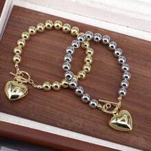 1pc New 18K Gold Plated Hollow Ball Bead Jewelry Chain Heart Virgin Mary Pendant Bracelet For Women And Men