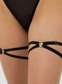 1pc Sexy Women Heart Thigh Harness Grater Belt Elastic Cross Leg Ring Lingerie Suspenders Y2k Accessory Halloween Valentine's Day Valentines - Black - View 3