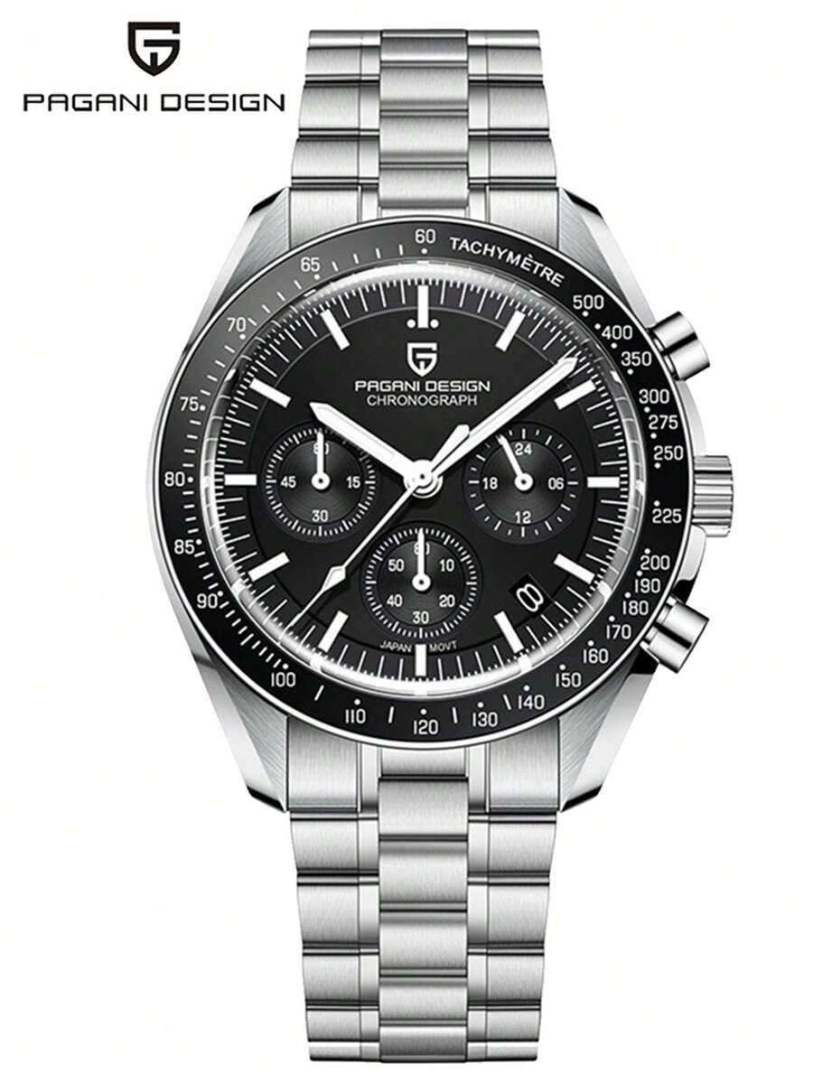 PAGANI DESIGN 2025 新款男士手表，男士顶级豪华石英表，带自动日期、测速仪、计时码表、蓝宝石水晶，PD1701