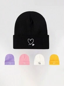 1pc Embroidery Heart Knitted Adjustable Sun Hat For Men, Casual Outdoor Travel Beach Vacation Y2K Style Cap Winter Fall Valentine's Day Valentines - Knitted Hat - View 1