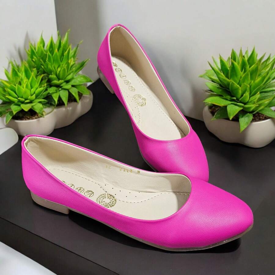 Flats Para Dama Balerina de Piel Sintetica Liso Zapatos de Varios Colores - Lavanda - Ver 1