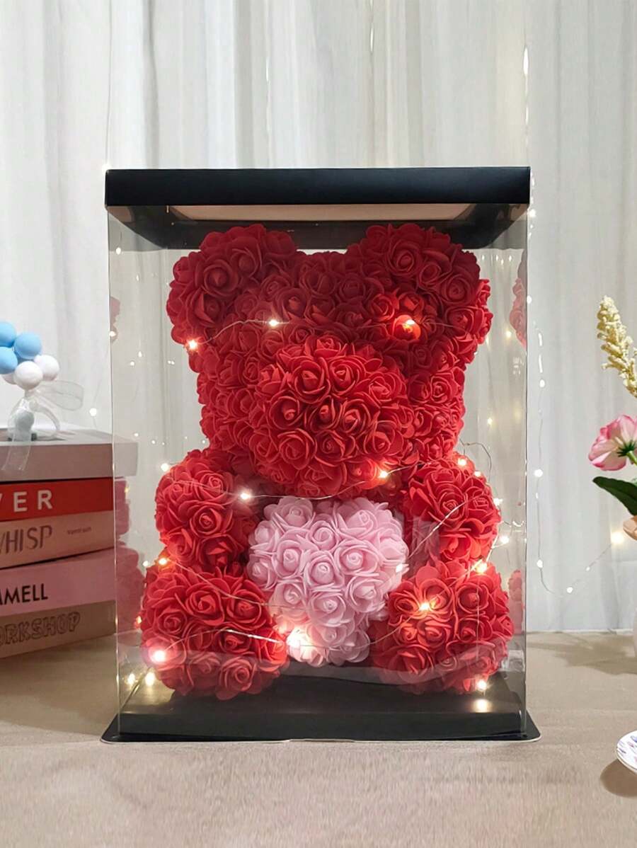 9.8in Rose Flower Bear Gifts For Women, Mother's Day Rose Teddy Bear Gifts For Women Mom, Artificial Flower Bear Valentines Day Gifts For Girlfriend Wife Her, Birthday Gifts For Mom Women Sister