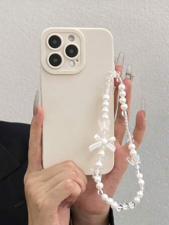 Lanyard White Phone Case Straight Edge Camera Hole Frame Shockproof Thick Phone Case, Colorful Printed Protection Cover Compatible With Iphone, Waterproof Anti-Fall Scratch Resistant