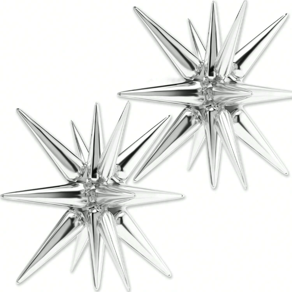 2Pcs 4D Silvery Star Foil Balloon One-Piece 14-Pointed Star Explosion Balloon 22inch Balloon Birthday Wedding Anniversary Party Decoration,