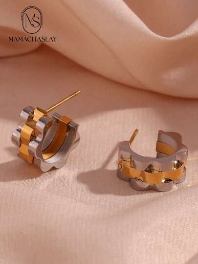 MamacitaSlay 1對時尚不銹鋼花朵形狀多層雙色開口耳環適合女士日常裝飾