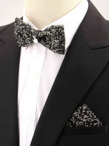 1 set Pajarita y pañuelo de bolsillo de unicolor de ABS (resina) con brillantes de strass para traje de otoño invierno boda fiesta cena actuación accesorio