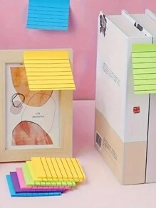 1 Book Of 200pcs Small/Large Size Colorful Lined Self-Stick Notes Memos For Office, Reusable & Writable Sticky Notes School Supplies, Back To School