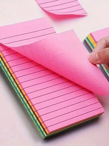 1 Book Of 200pcs Small/Large Size Colorful Lined Self-Stick Notes Memos For Office, Reusable & Writable Sticky Notes School Supplies, Back To School