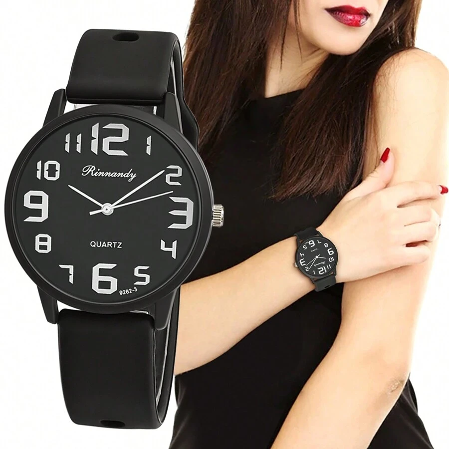 1pc Women Quartz Wrist Watch With Silicone Strap, Digital Scale, Elegant Minimalist Design, For Student/Sport