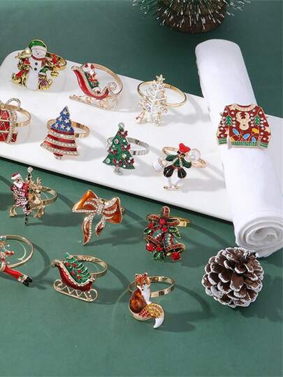 1PC Zinc Alloy Christmas Series Fashion Napkin Ring Cute Style Towel Ring Hotel, Restaurant, Home Table Setting Napkin Ring,Home Decor,Christmas Decor,Party Supplies