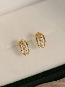1 Pasang Anting-Anting Perak Sterling S925 yang Indah dan Ringkas dengan Desain Berongga dan Melengkung, Bertatahkan Zirkonia, Cocok Sebagai Hadiah untuk Wanita - Emas - View 3