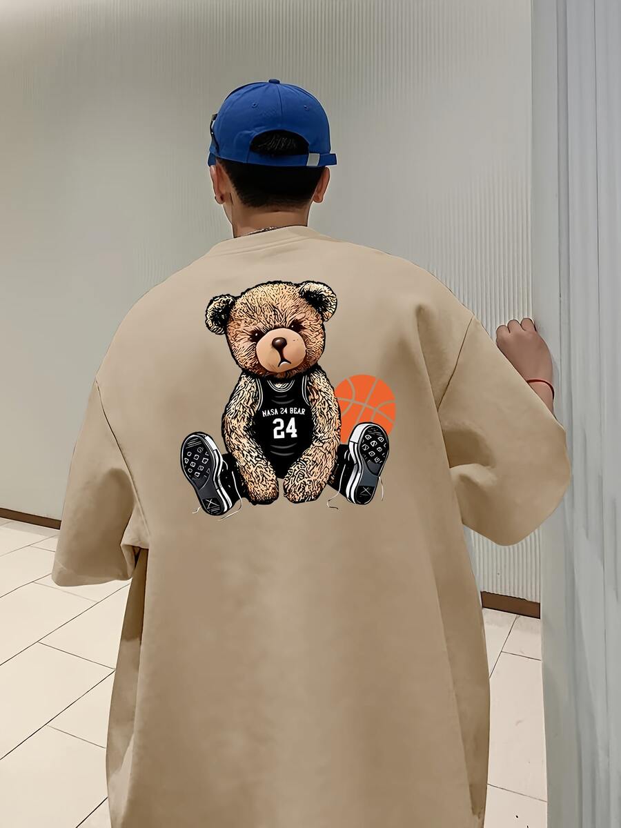 Men's Oversize T-Shirt Bear Basketball Streetwear T-Shirt Premium Oversized Shirt - 卡其色 - 查看 1