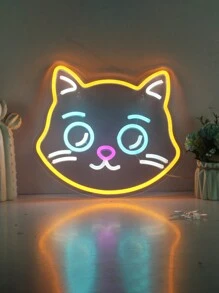 CHI-BUY 1 pieza Nuevo letrero de neón LED de iluminación decorativa, incluye sombrero rosa, gato rosa "Shhhh", mariposa rosa, cabeza de gato, pata rosa en espejo, flor azul en espejo, taza de bebida, señal de neón LED blanca cálida con corazón doble, para decoración de pared de boda interior, alimentado por USB de 5V, adecuado para dormitorio, sala de estar