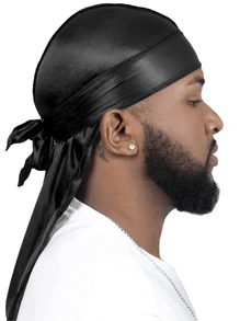 1pc Men Casual Solid Color Durag, Suitable For Daily Life, Made Of Polyester Fiber, Suitable For Spring, Summer And Autumn Halloween - Black - View 1