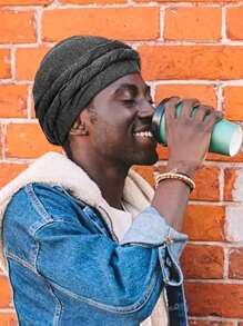 1 件男女通用纯色莫代尔抽绳扭纹头巾便帽，百搭宽松帽