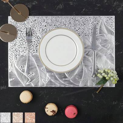 1/4pcs New Pvc Hollow Leaf Rectangular Hot Stamping Western Place Mat Household Simple Tea Coaster