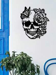 1PC Đầu Lâu Và Hoa Trang Trí Tường Sắt Phong Cách Gothic Phòng Khách Phòng Ngủ Lối Vào Nhà Hàng Trang Trí Nhà Cửa, Trang Trí Nhà Cửa, Trang Trí Phòng, Trang Trí Tường - màu đen - Xem 3