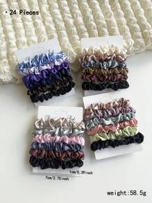 24pcs/Set Solid Color Cute Polyester Fiber (Polyester) Party Casual Simple Basic Hair Ties, Ponytail Holders, Elastic Hair Bands, Hair Accessories Combo For Men And Women, All Seasons
