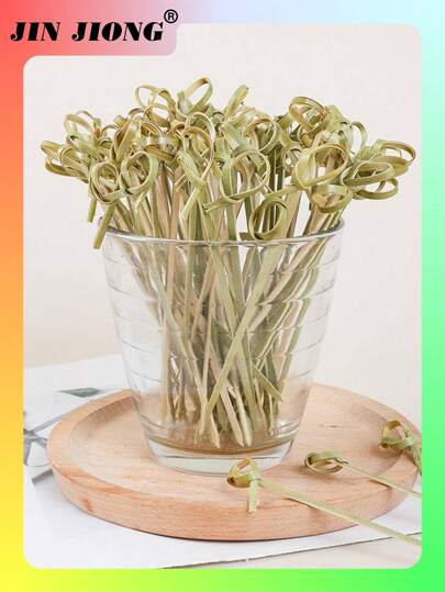 100 支夏威夷风格派对装饰牙签/竹签、绿叶牙签/竹签、仙人掌和水晶心形和水晶球形牙签/竹签、鸡尾酒会酒吧花式装饰签、蛋糕和零食水果签，适用于各种派对、圣诞节