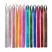 Kit de extensiones de cabello con brillos y lentejuelas, herramientas para extensiones de cabello tipo hada brillante, 12 raíces de extensiones de cabello holográfico de colores, kit de mechones de cabello con lentejuelas de 48 pulgadas - Multicolor - Ver 11