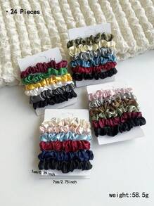 24pcs/Set Solid Color Cute Polyester Fiber (Polyester) Party Casual Simple Basic Hair Ties, Ponytail Holders, Elastic Hair Bands, Hair Accessories Combo For Men And Women, All Seasons