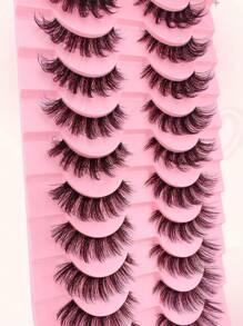 10对透明柄俄罗斯假睫毛，D卷翘度，精致自然，16毫米卷翘仿貂毛睫毛，宛如貂毛嫁接，蓬松透明柄，打造猫眼妆效，加长睫毛末端，条状假睫毛 - 黑色 - 查看 6