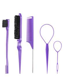Bộ 5 lược tạo kiểu tóc, gồm 2 lược gập đuôi, 1 lược chải phồng lông heo, 1 lược chải viền tóc, 1 lược đuôi, thích hợp cho nữ/bé gái, dùng để tạo kiểu tóc mái mỏng, tạo kiểu viền tóc và chải ngược (Hồng/Đen/Tím), lược chải tóc, dụng cụ tạo kiểu tóc, sản phẩm và phụ kiện chăm sóc tóc, cần thiết cho salon, du lịch, đi học, nghỉ lễ. - Nhiều màu - Xem 17